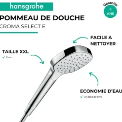 Hansgrohe Croma Select E - Pommeau de Douche 1 jet EcoSmart 9l/min110 (26815400)