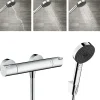 Colonne De Douche Sans Robinetterie|Hansgrohe Ecostat Mitigeur thermostatique douche + Douchette à main XXL 105mm 3 jets, Flexible de douche 125cm, support mural