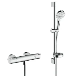 Colonne De Douche Sans Robinetterie|Hansgrohe Ecostat Pack Mitigeur Thermostatique + Set de douche Crometta Vario avec porte-savon (13211000-Crometta2)