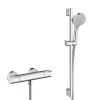 Hansgrohe Ecostat Set mitigeur thermostatique + Barre 65cm + Douchette 2 jets + Flexible, Chrome (13211000-Vernis)