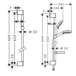 Hansgrohe Ecostat Set mitigeur thermostatique + Barre 65cm + Douchette 2 jets + Flexible, Chrome (13211000-Vernis)