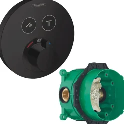 Robinet De Douche|Hansgrohe Facade pour mitigeur thermostatique encastré ShowerSelect S avec 2 fonctions noir mat avec Corps encastré