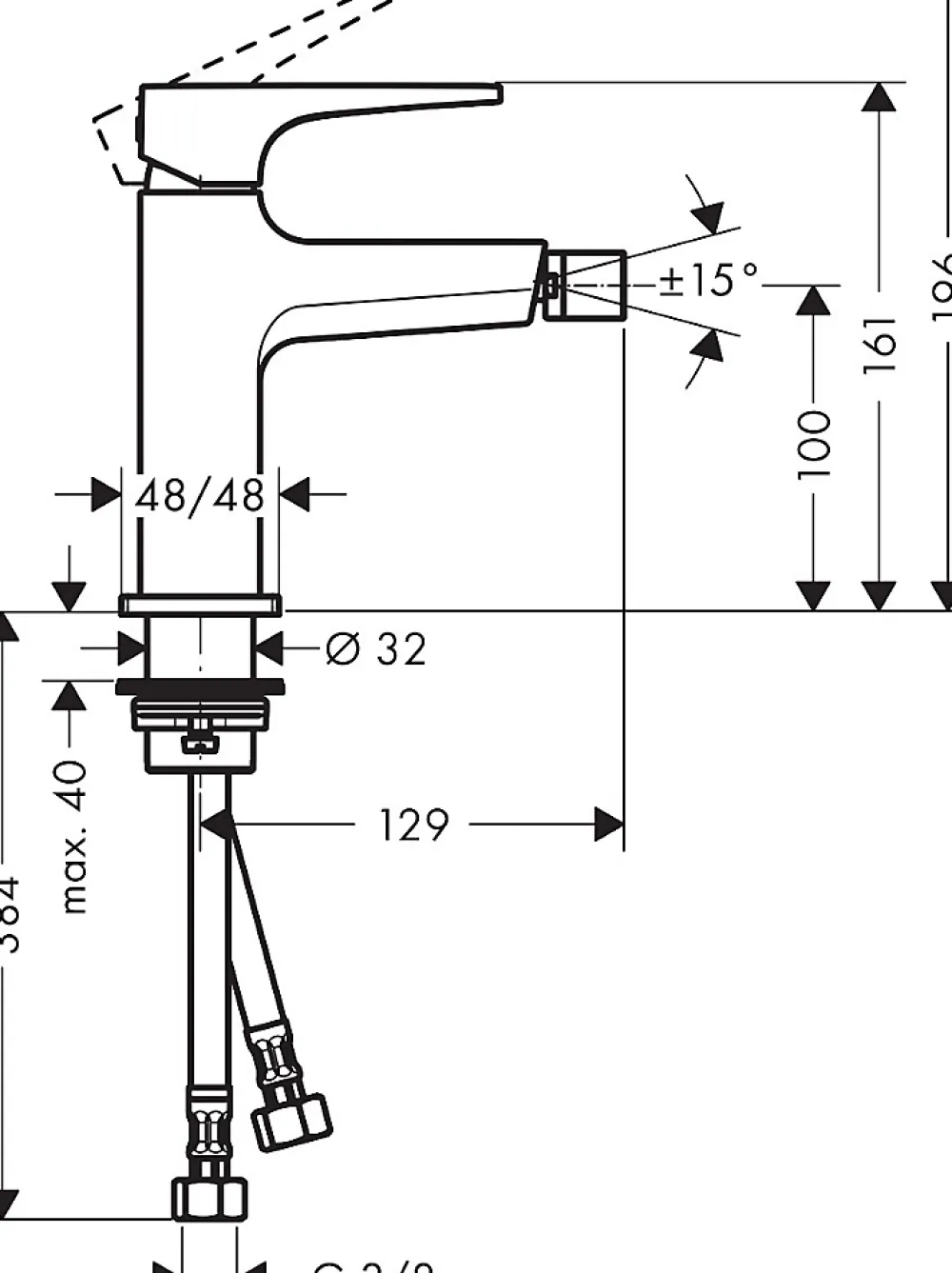 Hansgrohe Metropol Mitigeur bidet poignée manette, bonde Push-Open, Noir Chromé brossé (32520340)