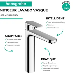 Robinet Lavabo Et Vasque|Hansgrohe Mitigeur de lavabo190 sans tirette ni vidage chromé