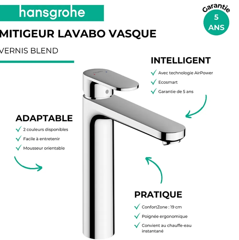 Robinet Lavabo Et Vasque|Hansgrohe Mitigeur de lavabo190 sans tirette ni vidage chromé