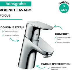 Robinet Lave-Mains|Hansgrohe Robinet lave-mains Focus 70 eau froide sans tirette ni vidage chromé