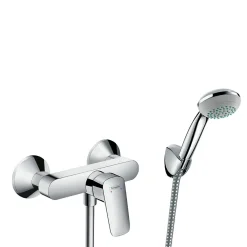 Colonne De Douche Sans Robinetterie|Hansgrohe Set de douche Mitigeur Logis + Douchette à main 1 jet + Flexible + Support mural, Chrome (71600000-PORTER)