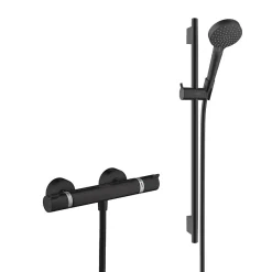 Colonne De Douche Sans Robinetterie|Hansgrohe Set de douche Mitigeur Ecostat Comfort + douchette à main 2 jets + Barre Unica 65 cm, Noir mat (13116670-Vernis)