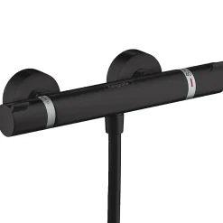 Colonne De Douche Sans Robinetterie|Hansgrohe Set de douche Mitigeur Ecostat Comfort + douchette à main 2 jets + Barre Unica 65 cm, Noir mat (13116670-Vernis)