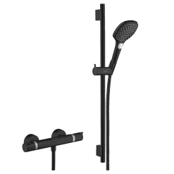 Colonne De Douche Sans Robinetterie|Hansgrohe Set de douche Mitigeur Ecostat Comfort + Barre Unica 65 cm + Douchette 3 jets Raindance 120 Select E, Noir mat