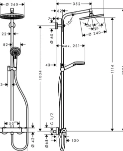 Colonne De Douche Hydromassante|Hansgrohe Showerpipe Crometta S 240 Colonne de douche 1jet avec mitigeur thermostatique EcoSmart (HG-27268000)