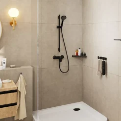 Pommeau De Douche, Flexible Et Barre De Douche|Hansgrohe Vernis Blend Set de douche avec douchette à main 2 jets + Barre Unica 65 cm, Noir mat (26422670)
