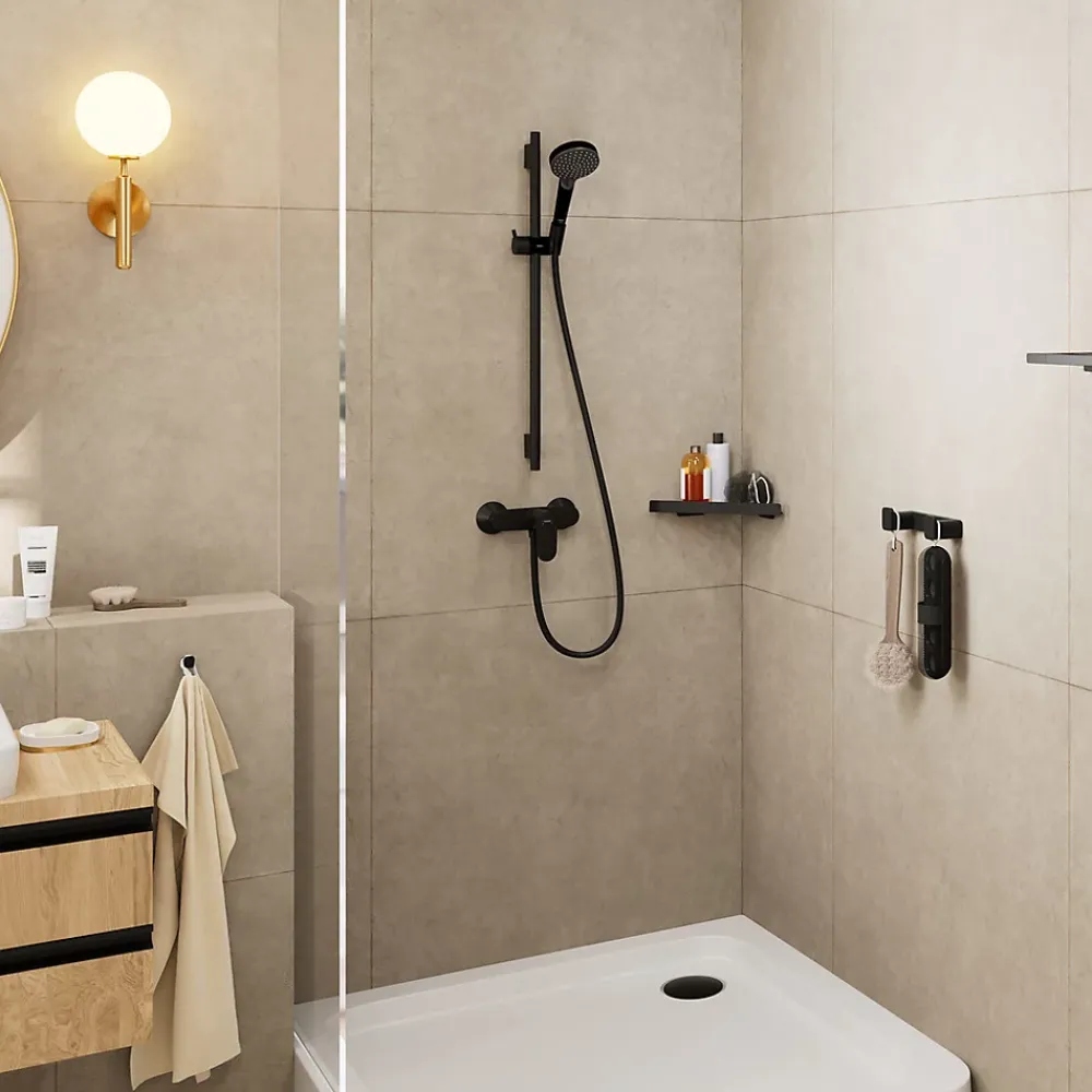Pommeau De Douche, Flexible Et Barre De Douche|Hansgrohe Vernis Blend Set de douche avec douchette à main 2 jets + Barre Unica 65 cm, Noir mat (26422670)