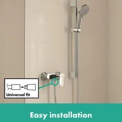 Colonne De Douche Sans Robinetterie|Hansgrohe Vernis Blend Set de douche mitigeur + Douchette à main 2 jets + Barre 65cm, Chrome (71640000-Vernis)