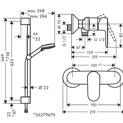 Colonne De Douche Sans Robinetterie|Hansgrohe Vernis Blend Set de douche mitigeur + Douchette à main 2 jets + Barre 65cm, Chrome (71640000-Vernis)