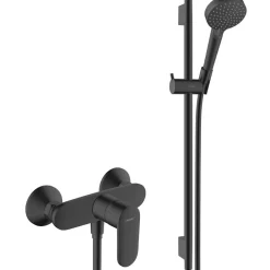 Hansgrohe Vernis Blend Set de douche avec mitigeur + Douchette à main 2 jets + Barre de douche 65 cm, Noir mat (71640670-Vernis)