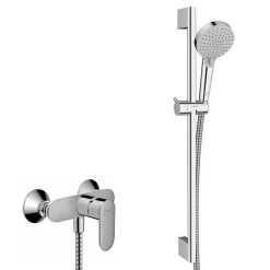Hansgrohe Vernis Blend Set de douche mitigeur + Douchette à main 2 jets + Barre 65cm, Chrome (71646000-Vernis)