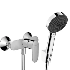 Colonne De Douche Sans Robinetterie|Hansgrohe Vernis Blend Set Mitigeur de douche + Douchette à main XXL 105mm 3 jets + Flexible de douche 125cm, support mural