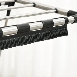 Etendoir À Linge|Homcom Séchoir à linge étendoir à vêtements pliable réglable avec barre de penderie et roulettes acier inox. PP noir