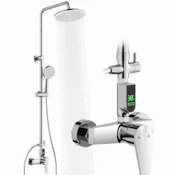 Homelody Colonne de Douche avec Affichage LED Température Mitigeur Mécanique, Douchette 3 Jets, Hauteur Réglable