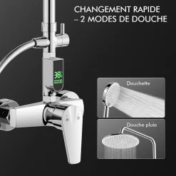 Homelody Colonne de Douche avec Affichage LED Température Mitigeur Mécanique, Douchette 3 Jets, Hauteur Réglable