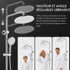 Homelody Colonne de Douche avec Affichage LED Température Mitigeur Mécanique, Douchette 3 Jets, Hauteur Réglable