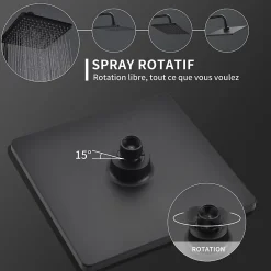 Colonne De Douche Thermostatique|Homelody Colonne de Douche Thermostatique Noir, Ensemble de Douche Thermostat avec Douchette, Hauteur Réglable