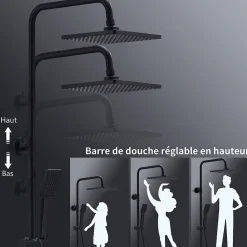 Colonne De Douche Thermostatique|Homelody Colonne de Douche Thermostatique Noir, Ensemble de Douche Thermostat avec Douchette, Hauteur Réglable