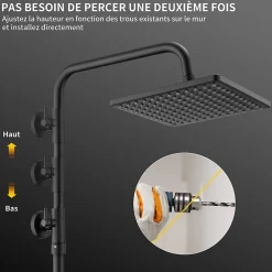 Colonne De Douche Thermostatique|Homelody Colonne de Douche Thermostatique Noir, Ensemble de Douche Thermostat avec Douchette, Hauteur Réglable