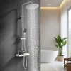 Colonne De Douche Thermostatique|Homelody Colonne de Douche Thermostatique avec Tablette 110 x 350 mm, Tête de Douche 12 pouces Ultra-Slim, Douchette & Sortie