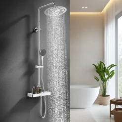 Colonne De Douche Thermostatique|Homelody Colonne de Douche Thermostatique avec Tablette 110 x 350 mm, Tête de Douche 12 pouces Ultra-Slim, Douchette & Sortie