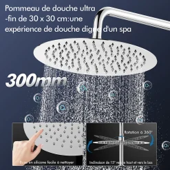 Colonne De Douche Thermostatique|Homelody Colonne de Douche Thermostatique avec Tablette 110 x 350 mm, Tête de Douche 12 pouces Ultra-Slim, Douchette & Sortie