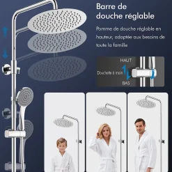 Colonne De Douche Thermostatique|Homelody Colonne de Douche Thermostatique avec Tablette 110 x 350 mm, Tête de Douche 12 pouces Ultra-Slim, Douchette & Sortie