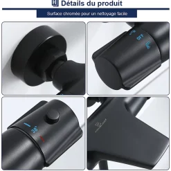 Homelody Robinet de Baignoire Thermostatique Noir, Design Cascade, Sécurité Anti-brûlure, Laiton