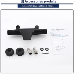 Homelody Robinet de Baignoire Thermostatique Noir, Design Cascade, Sécurité Anti-brûlure, Laiton