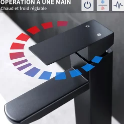 Robinet Lavabo Et Vasque|Homelody Robinet Lavabo Haut Noir + Vidage Pop-Up Automatique, Ensemble Robinetterie Moderne
