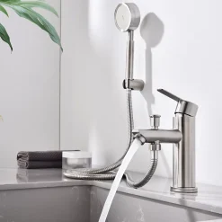 Homelody Robinet Salle de Bain Mitigeur de Douche avec Pommeau et Flexible Kit de Robinet Monotrou à Double Usage