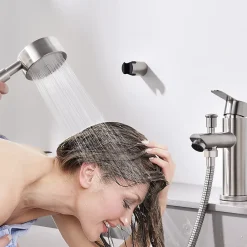 Homelody Robinet Salle de Bain Mitigeur de Douche avec Pommeau et Flexible Kit de Robinet Monotrou à Double Usage