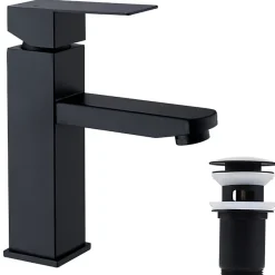 Robinet Lavabo Et Vasque|Homelody Set Mitigeur Lavabo Noir Mat + Bonde Pop-Up Universelle avec Trop-Plein