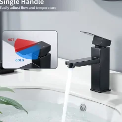 Robinet Lavabo Et Vasque|Homelody Set Mitigeur Lavabo Noir Mat + Bonde Pop-Up Universelle avec Trop-Plein
