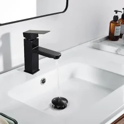 Robinet Lavabo Et Vasque|Homelody Set Mitigeur Lavabo Noir Mat + Bonde Pop-Up Universelle avec Trop-Plein