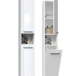 Topeshop HORTI - Meuble salle de bain avec panier à linge - 31x30x174cm - Colonne rangement SDB