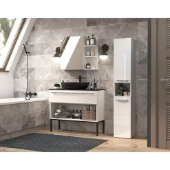 Topeshop HORTI - Meuble salle de bain avec panier à linge - 31x30x174cm - Colonne rangement SDB