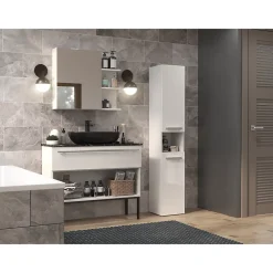 Topeshop HORTI - Meuble salle de bain avec panier à linge - 31x30x174cm - Colonne rangement SDB