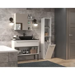 Topeshop HORTI - Meuble salle de bain avec panier à linge - 31x30x174cm - Colonne rangement SDB