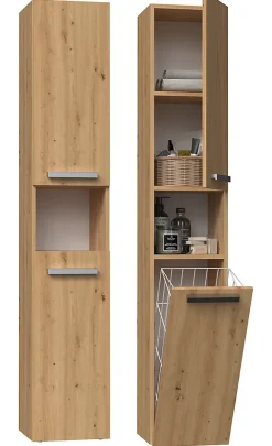Colonne De Salle De Bains|Topeshop HORTI - Meuble salle de bain avec panier à linge - 31x30x174cm - Colonne rangement SDB