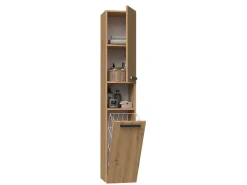 Colonne De Salle De Bains|Topeshop HORTI - Meuble salle de bain avec panier à linge - 31x30x174cm - Colonne rangement SDB