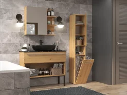 Colonne De Salle De Bains|Topeshop HORTI - Meuble salle de bain avec panier à linge - 31x30x174cm - Colonne rangement SDB