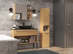 Colonne De Salle De Bains|Topeshop HORTI - Meuble salle de bain avec panier à linge - 31x30x174cm - Colonne rangement SDB