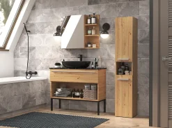 Colonne De Salle De Bains|Topeshop HORTI - Meuble salle de bain avec panier à linge - 31x30x174cm - Colonne rangement SDB